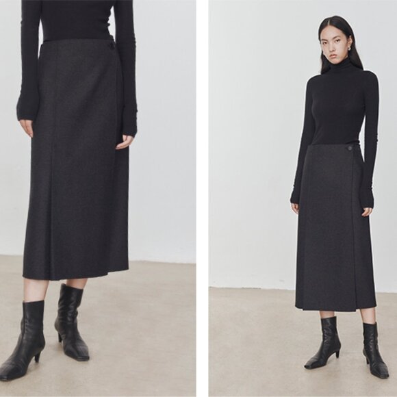 CHICJOC High-End 100% Wool Midi Wrap Skirt w/ Silk Waistband – Size 38 in grey - Picture 2 of 12